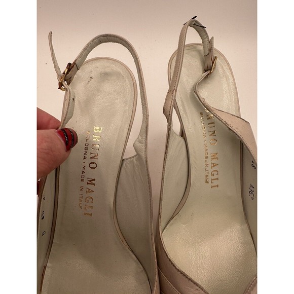 Vintage Bruno Magli Italy Heels Women's 6.5 B Cream/White Leather Slingback - Picture 5 of 11